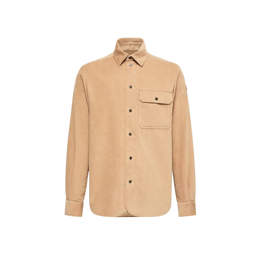 Chemise MONCLER en velours de coton côtelé beige bouton pression poche poitrine