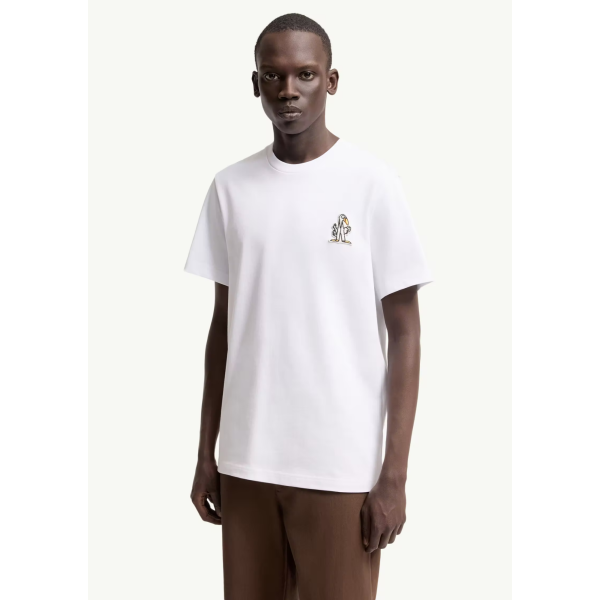 T-shirt manche courte MONCLER col rond coton blanc broderie logo M Duck