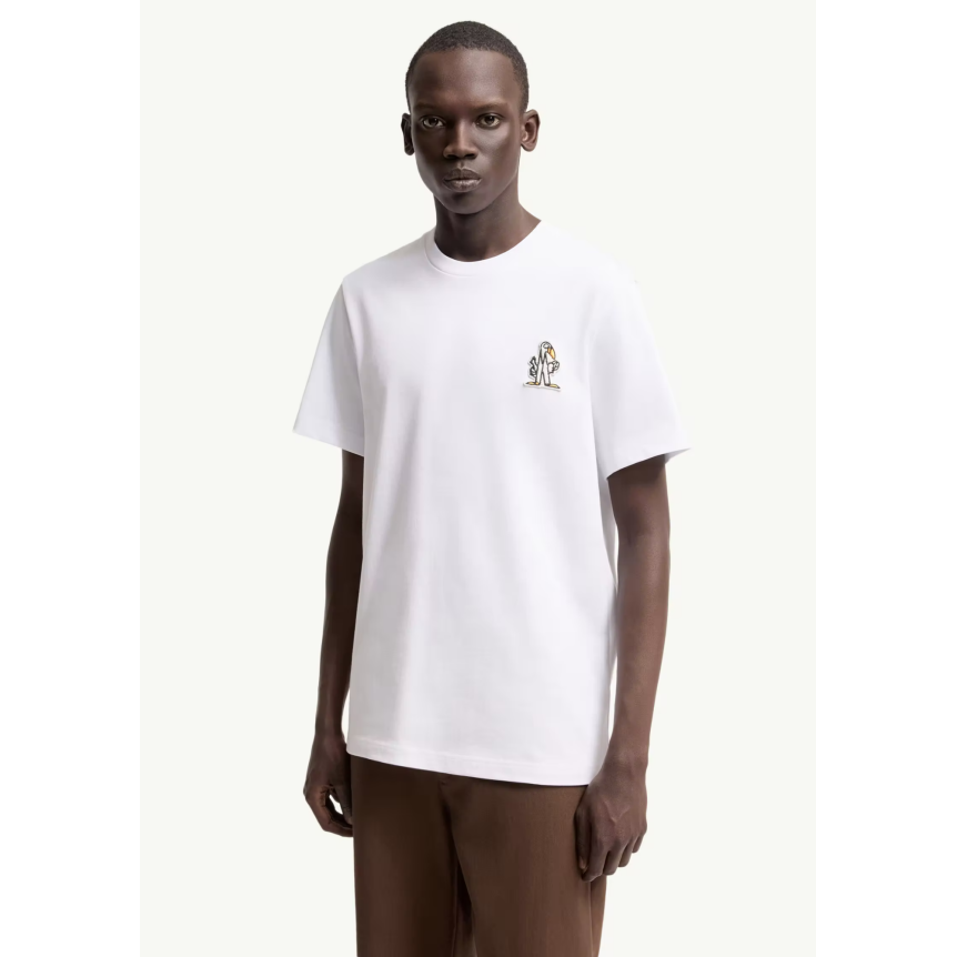 T-shirt manche courte MONCLER col rond coton blanc broderie logo M Duck