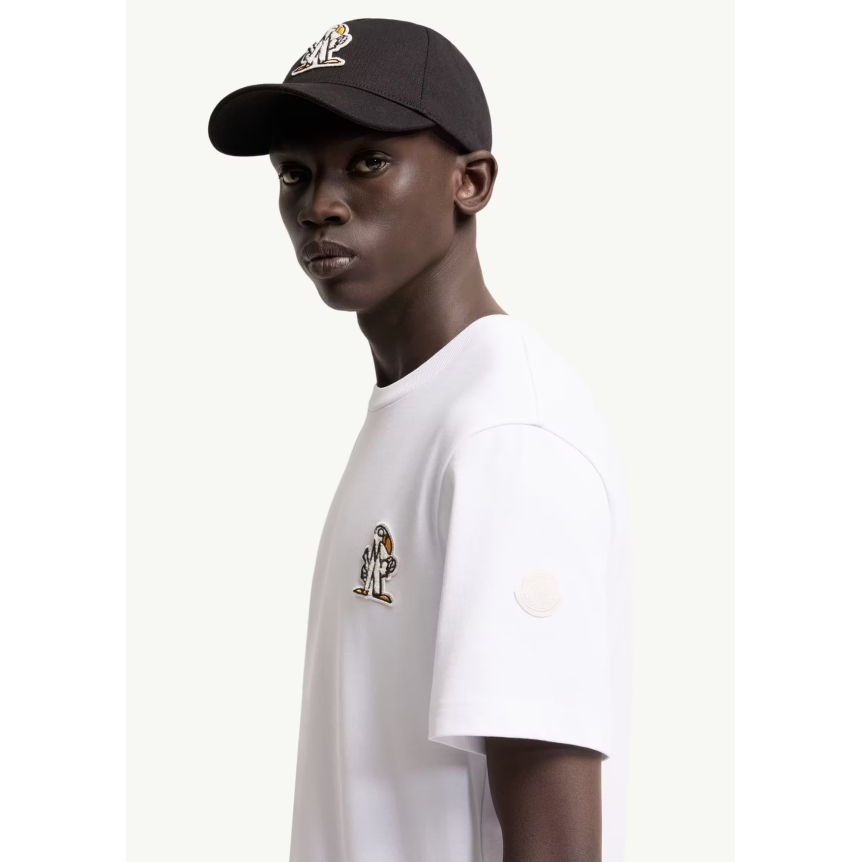 T-shirt manche courte MONCLER col rond coton blanc broderie logo M Duck