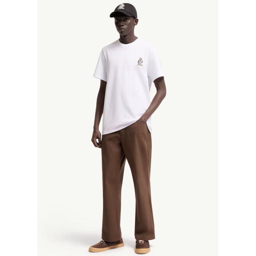 T-shirt manche courte MONCLER col rond coton blanc broderie logo M Duck