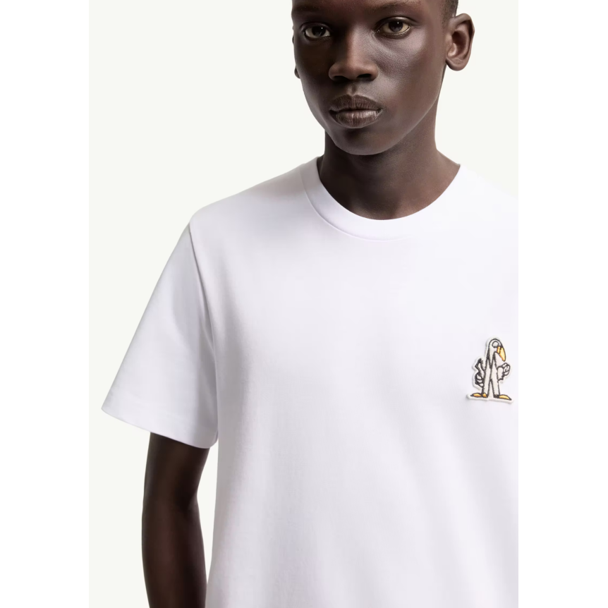 T-shirt manche courte MONCLER col rond coton blanc broderie logo M Duck