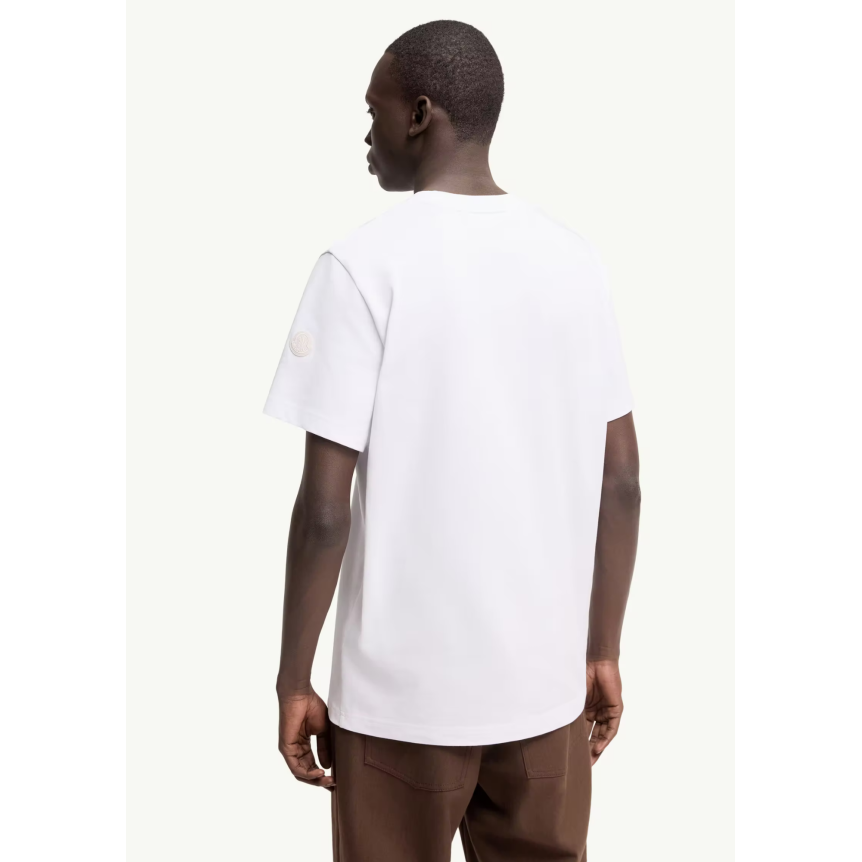 T-shirt manche courte MONCLER col rond coton blanc broderie logo M Duck