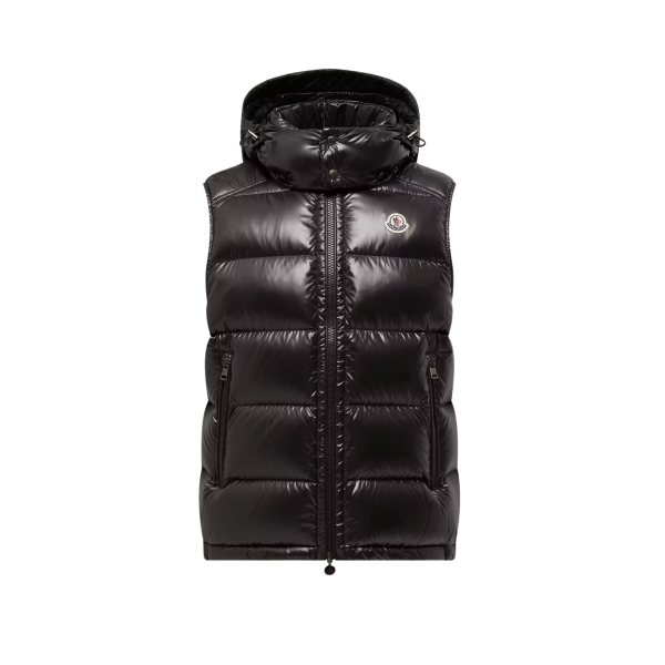 Gilet Doudoune sans manches MONCLER Bormes à capuche nylon brillant noir