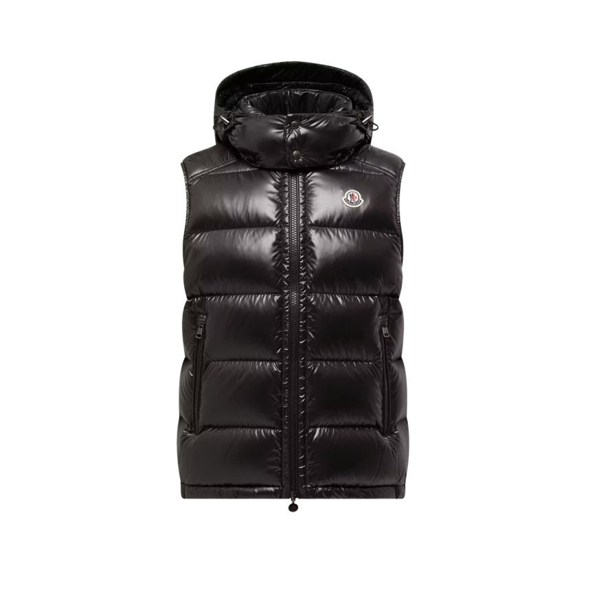 Gilet Doudoune sans manches MONCLER Bormes à capuche nylon brillant noir