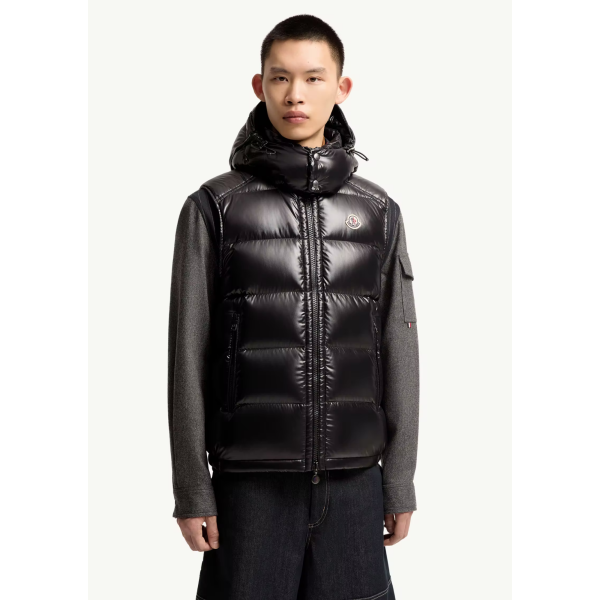 Gilet Doudoune sans manches MONCLER Bormes à capuche nylon brillant noir