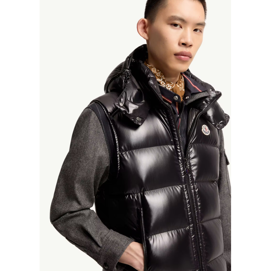 Gilet Doudoune sans manches MONCLER Bormes à capuche nylon brillant noir