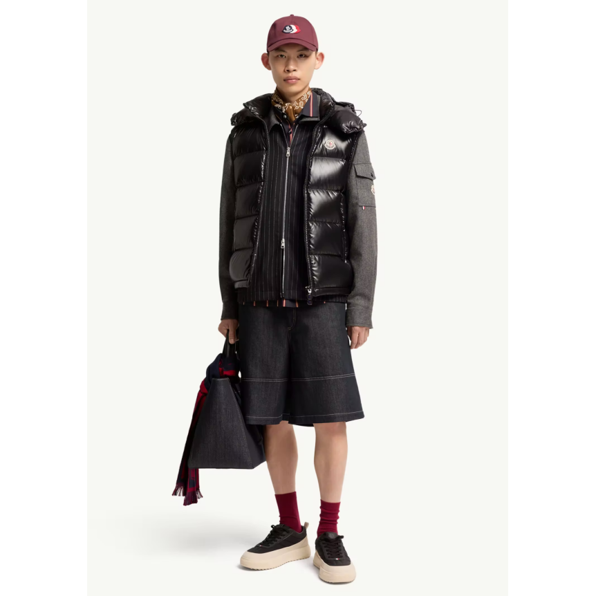 Gilet Doudoune sans manches MONCLER Bormes à capuche nylon brillant noir