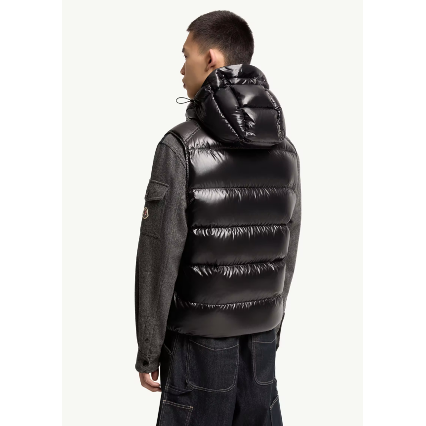 Gilet Doudoune sans manches MONCLER Bormes à capuche nylon brillant noir