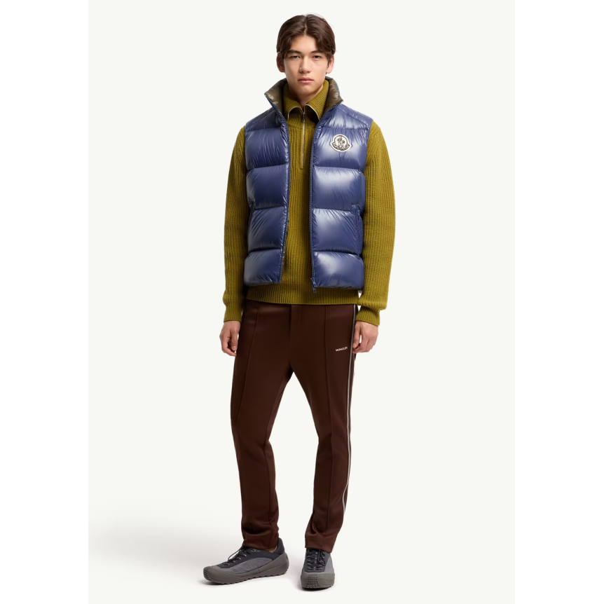 Gilet sans manche Doudoune MONCLER Belice nylon brillant bleu roi intérieur kaki
