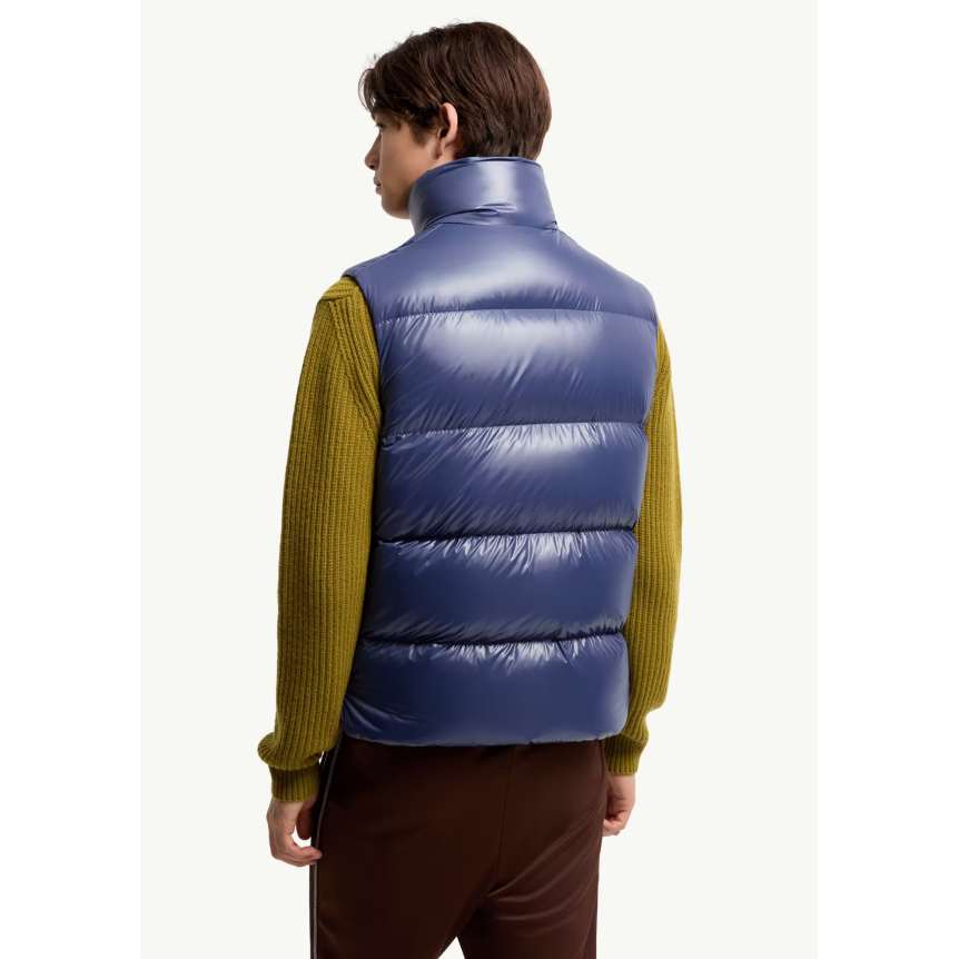 Gilet sans manche Doudoune MONCLER Belice nylon brillant bleu roi intérieur kaki