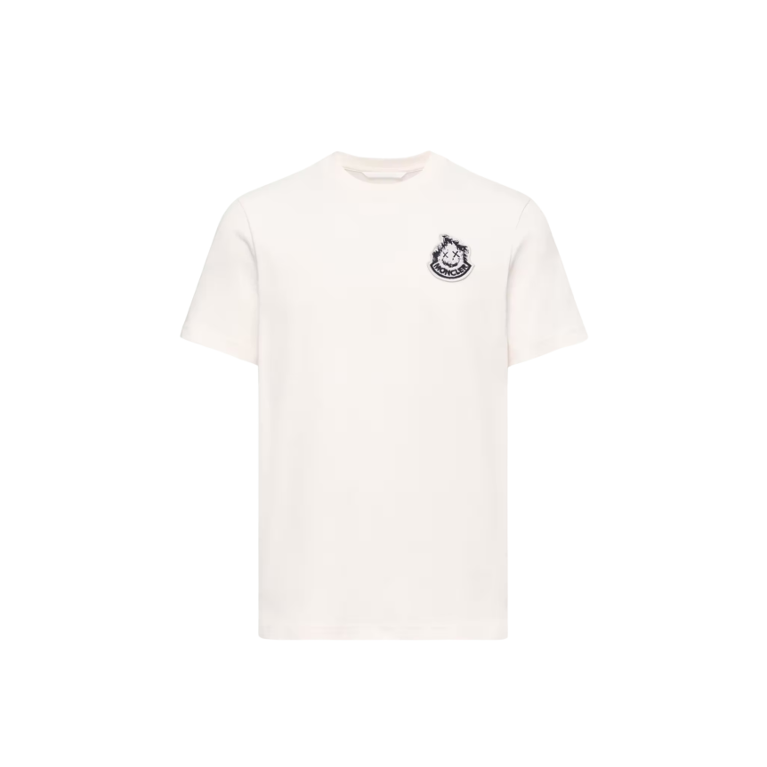 T-shirt manche courte MONCLER col rond coton blanc broderie logo Smiley