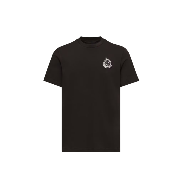 T-shirt MONCLER manche courte col rond coton noir broderie logo Smiley