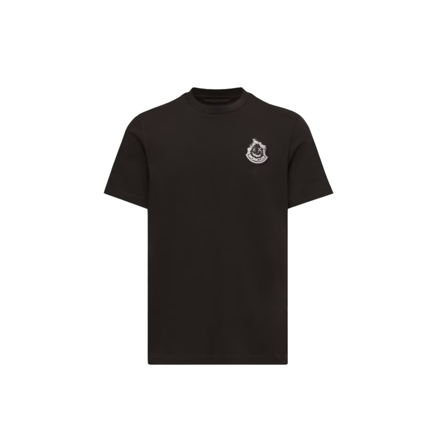 T-shirt MONCLER manche courte col rond coton noir broderie logo Smiley