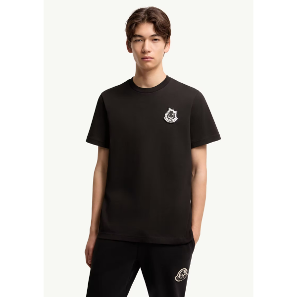 T-shirt MONCLER manche courte col rond coton noir broderie logo Smiley
