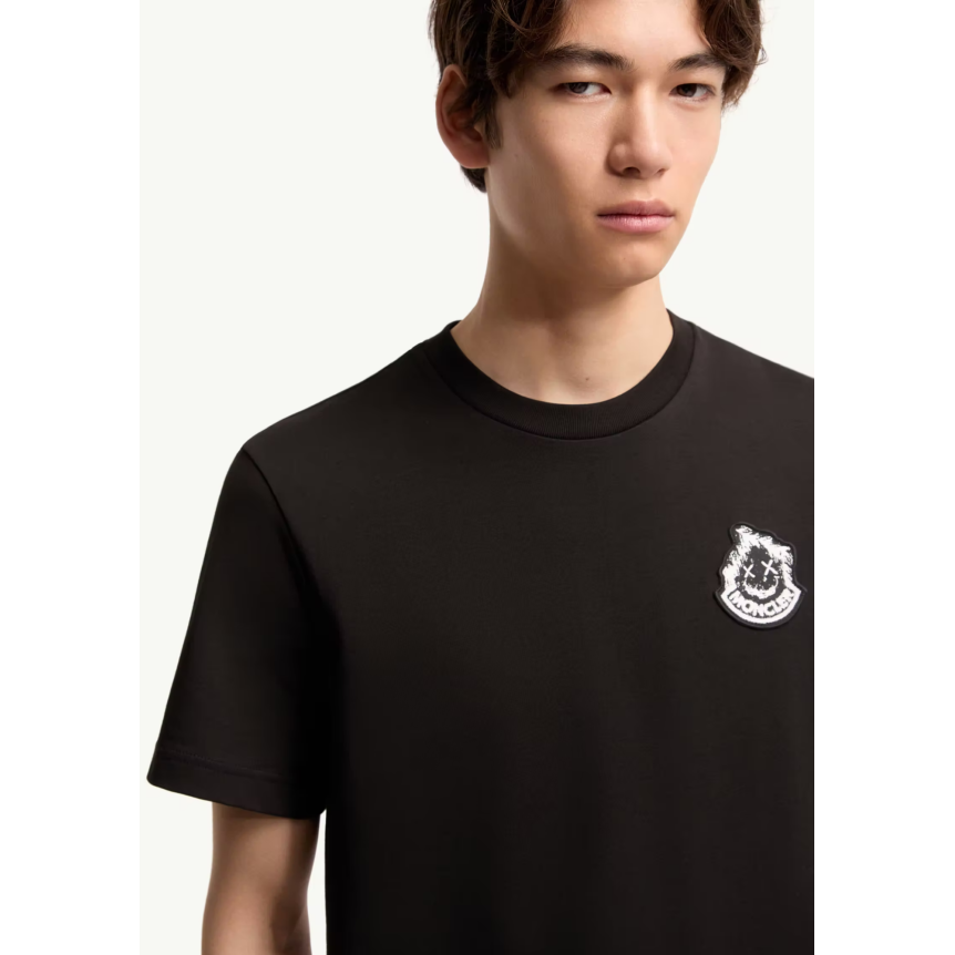 T-shirt MONCLER manche courte col rond coton noir broderie logo Smiley