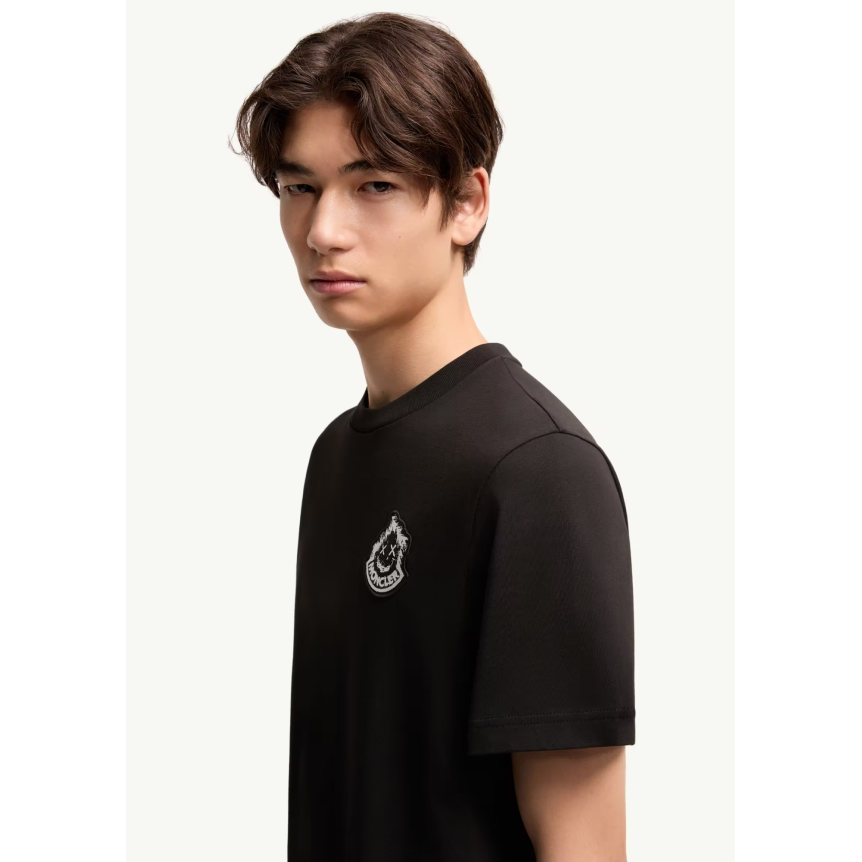 T-shirt MONCLER manche courte col rond coton noir broderie logo Smiley