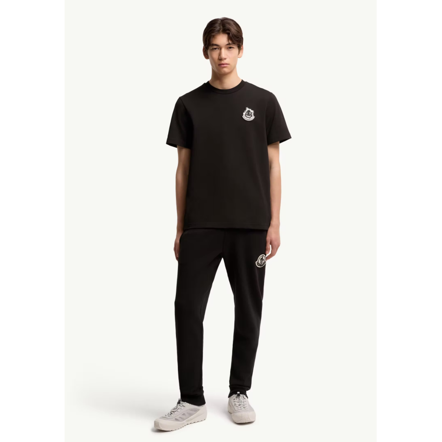 T-shirt MONCLER manche courte col rond coton noir broderie logo Smiley