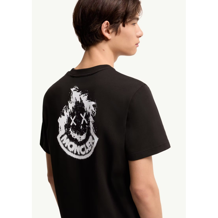 T-shirt MONCLER manche courte col rond coton noir broderie logo Smiley