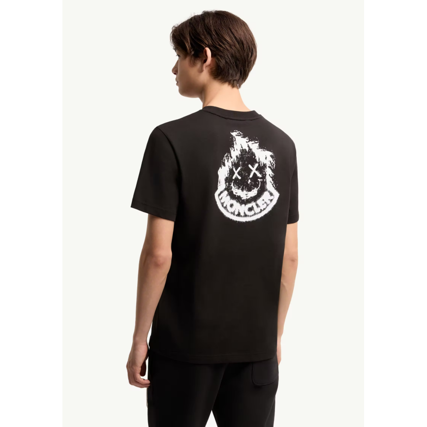 T-shirt MONCLER manche courte col rond coton noir broderie logo Smiley
