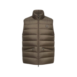 Gilet sans manches doudoune MONCLER Treompan nylon mat vert olive kaki logo cuir