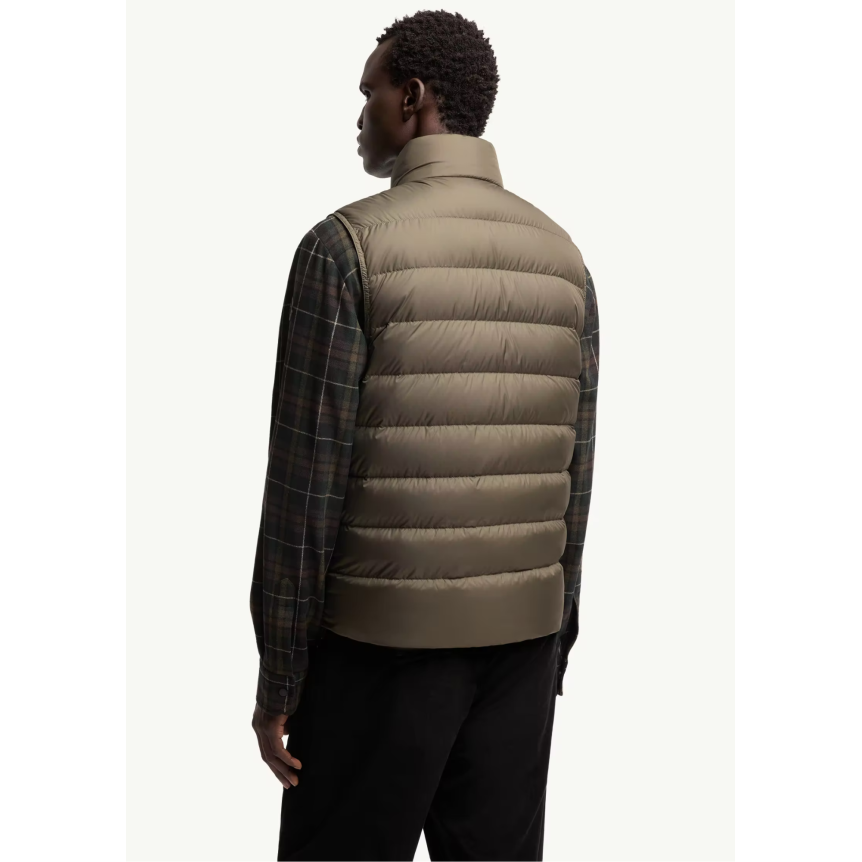Gilet sans manches doudoune MONCLER Treompan nylon mat vert olive kaki logo cuir
