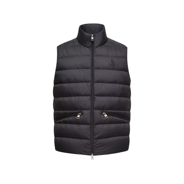 Gilet sans manches doudoune MONCLER Treompan nylon mat noir logo cuir