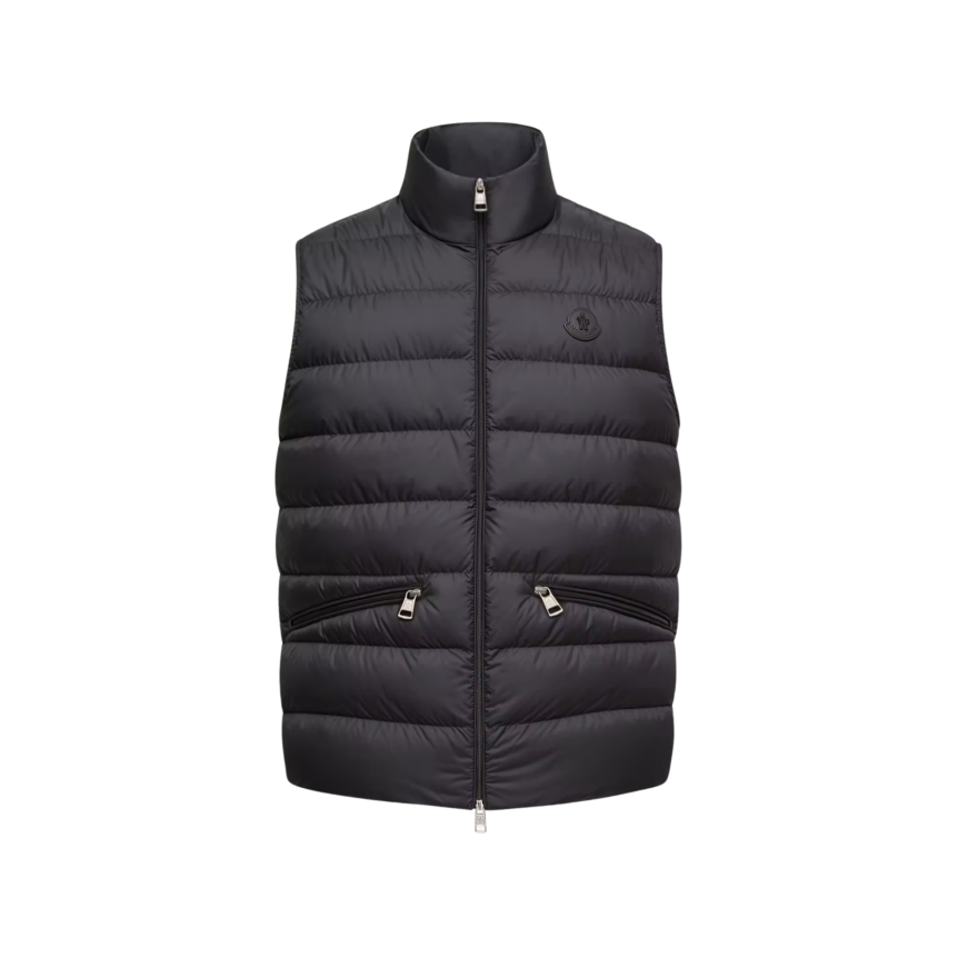 Gilet sans manches doudoune MONCLER Treompan nylon mat noir logo cuir