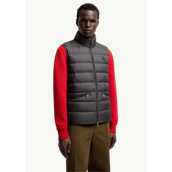 Gilet sans manches doudoune MONCLER Treompan nylon mat noir logo cuir