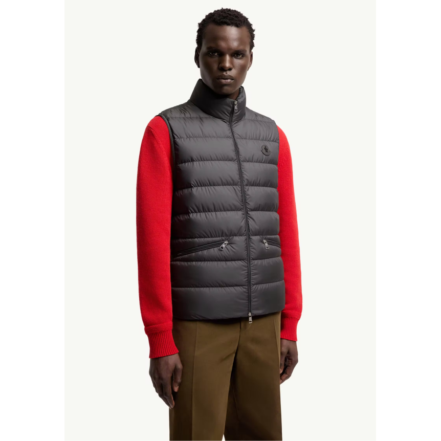 Gilet sans manches doudoune MONCLER Treompan nylon mat noir logo cuir