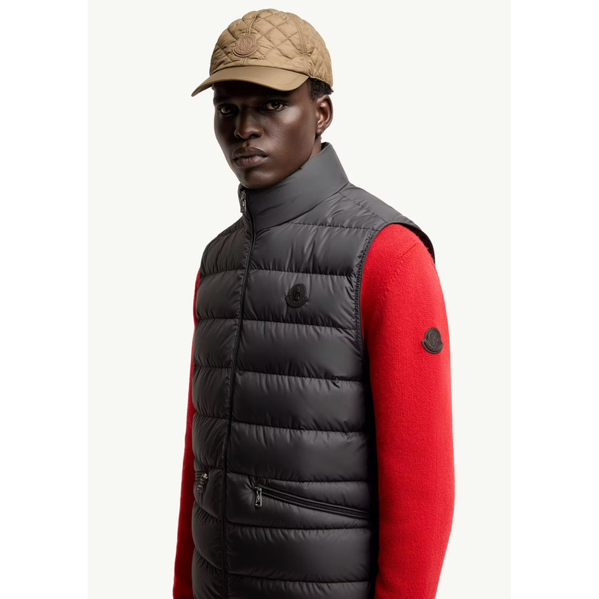 Gilet sans manches doudoune MONCLER Treompan nylon mat noir logo cuir