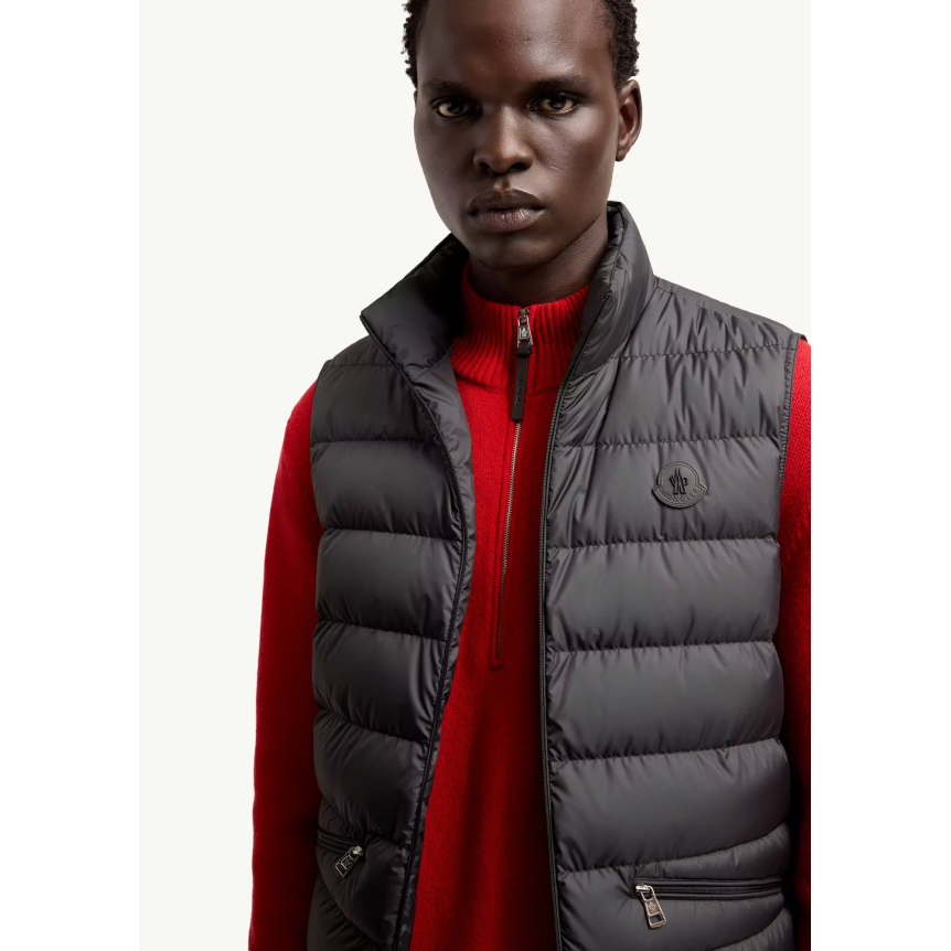 Gilet sans manches doudoune MONCLER Treompan nylon mat noir logo cuir