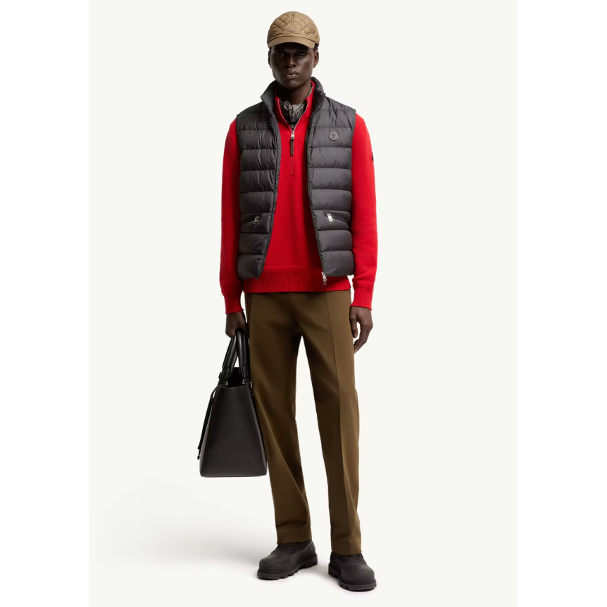 Gilet sans manches doudoune MONCLER Treompan nylon mat noir logo cuir