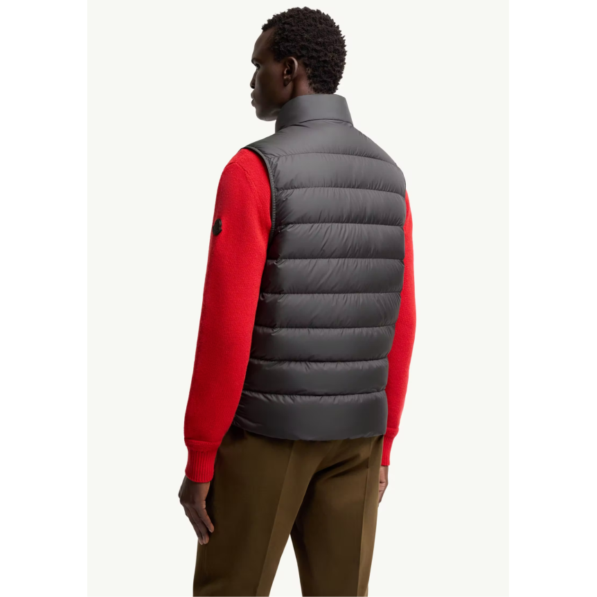 Gilet sans manches doudoune MONCLER Treompan nylon mat noir logo cuir