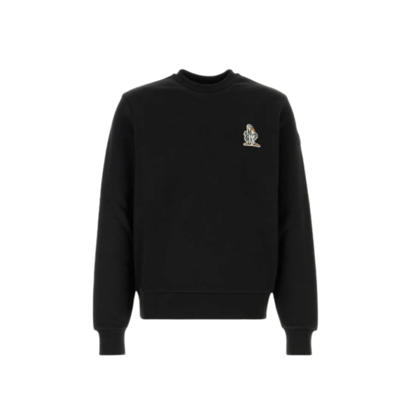 Sweat shirt col rond MONCLER coton noir broderie logo MonDuck