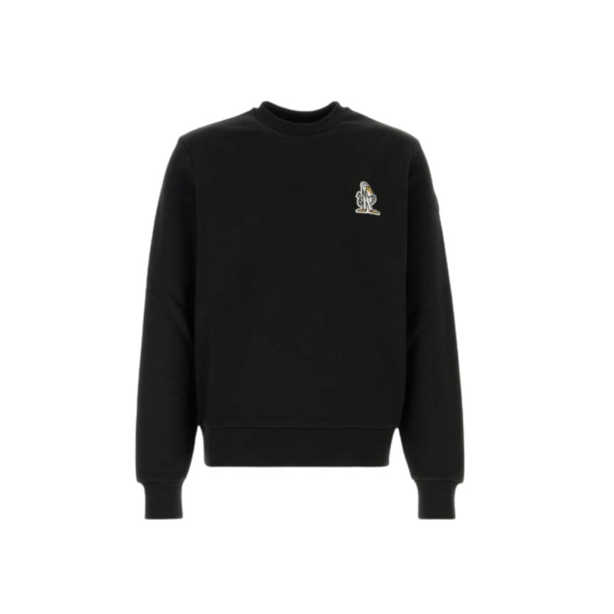 Sweat shirt col rond MONCLER coton noir broderie logo MonDuck