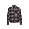 Chemise zippée en jersey laine mélangée à carreaux noir gris écru