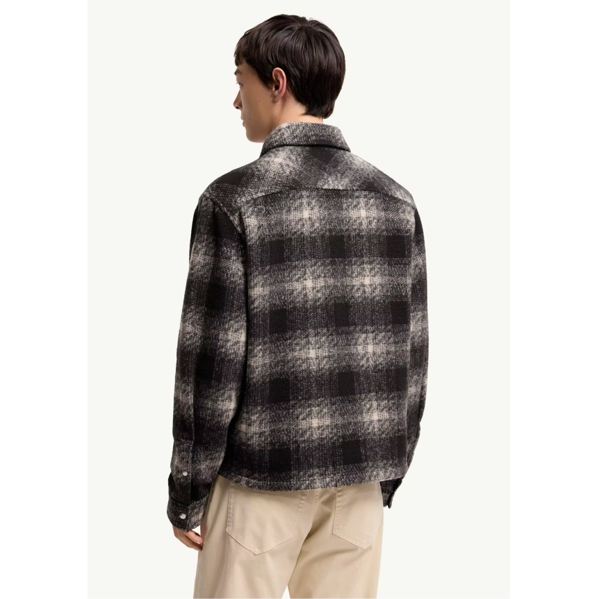 Chemise zippée MONCLER en jersey  laine mélangée à carreaux noir gris écru