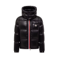 Doudoune courte à capuche Montbeliard nylon brillant noir bande tricolore zip