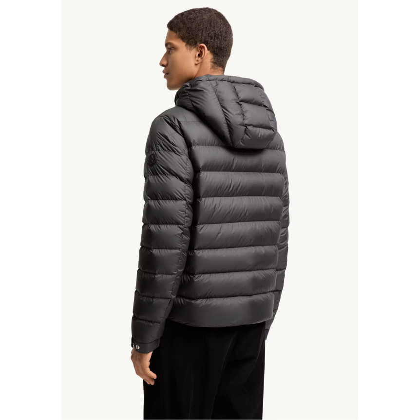 Doudoune courte à capuche MONCLER Arneb nylon mat noir logo cuir