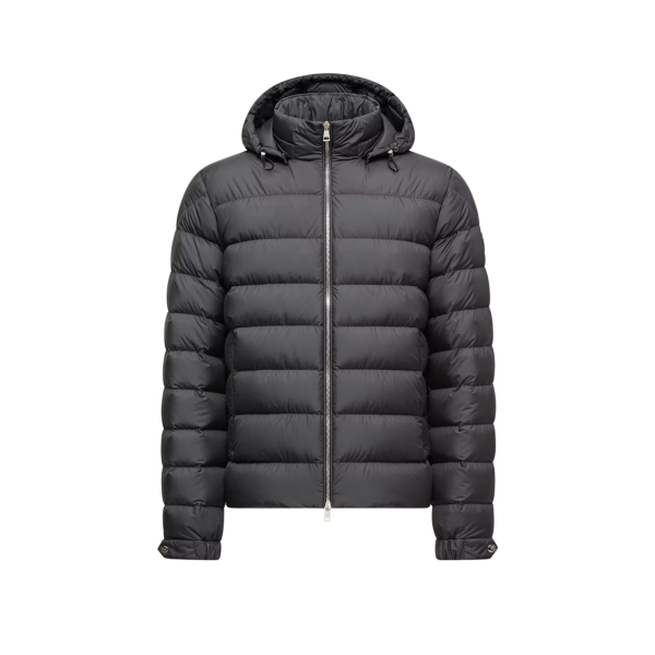 Doudoune courte à capuche MONCLER Arneb nylon mat noir logo cuir