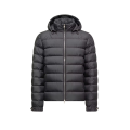 Doudoune courte à capuche Arneb nylon mat noir logo cuir