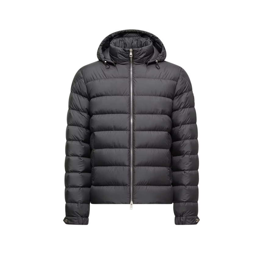 Doudoune courte à capuche MONCLER Arneb nylon mat noir logo cuir