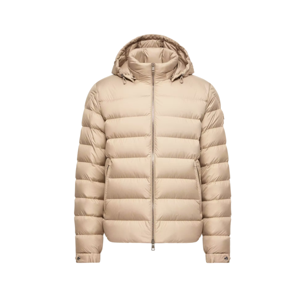 Doudoune courte à capuche MONCLER Arneb nylon mat beige logo cuir
