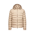 Doudoune courte à capuche Arneb nylon mat beige logo cuir