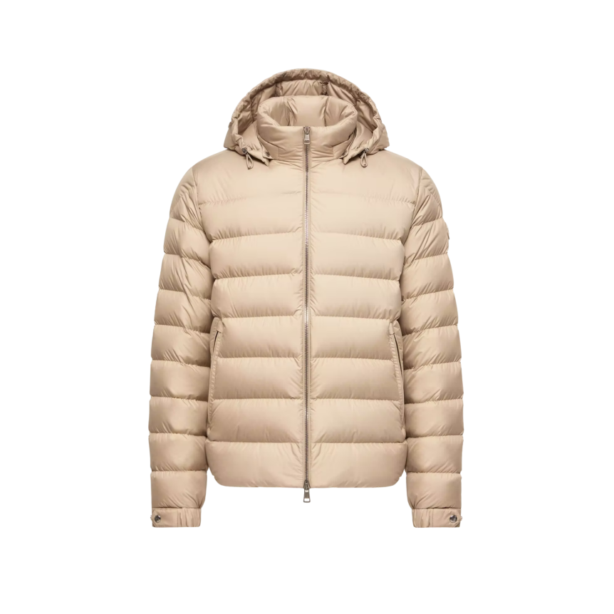 Doudoune courte à capuche MONCLER Arneb nylon mat beige logo cuir