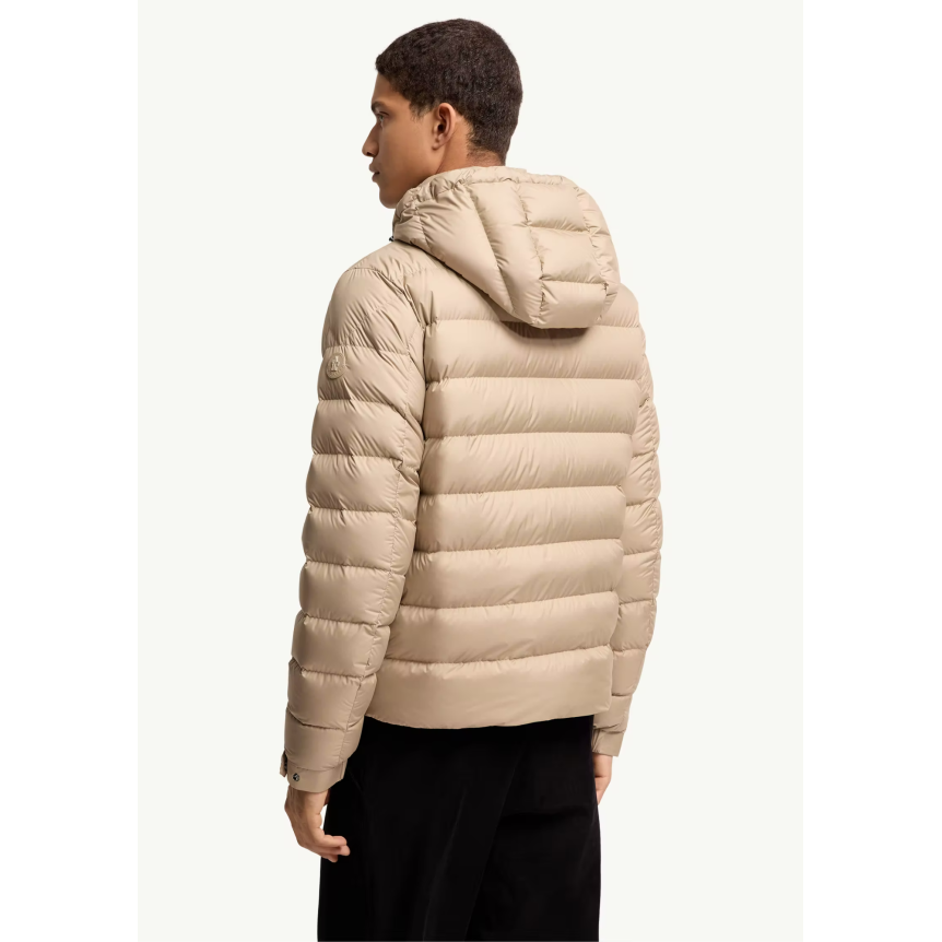 Doudoune courte à capuche MONCLER Arneb nylon mat beige logo cuir
