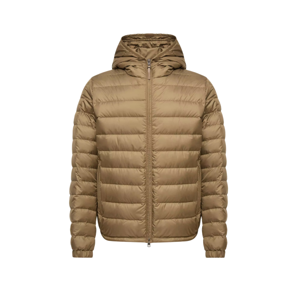 Doudoune courte à capuche MONCLER Solienn nylon vert olive logo cuir