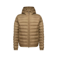 Doudoune courte à capuche Solienn nylon vert olive logo cuir