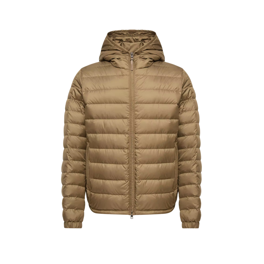 Doudoune courte à capuche MONCLER Solienn nylon vert olive logo cuir